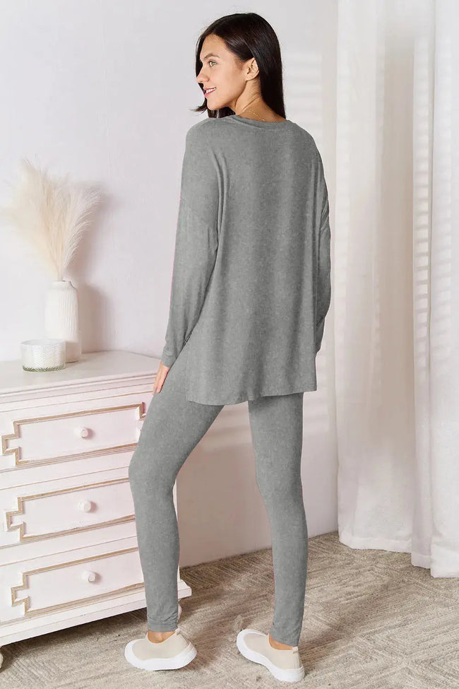 Basic Bae Bamboo V Neck Long Sleeve Top and Pants Loungewear  Style Ratio
