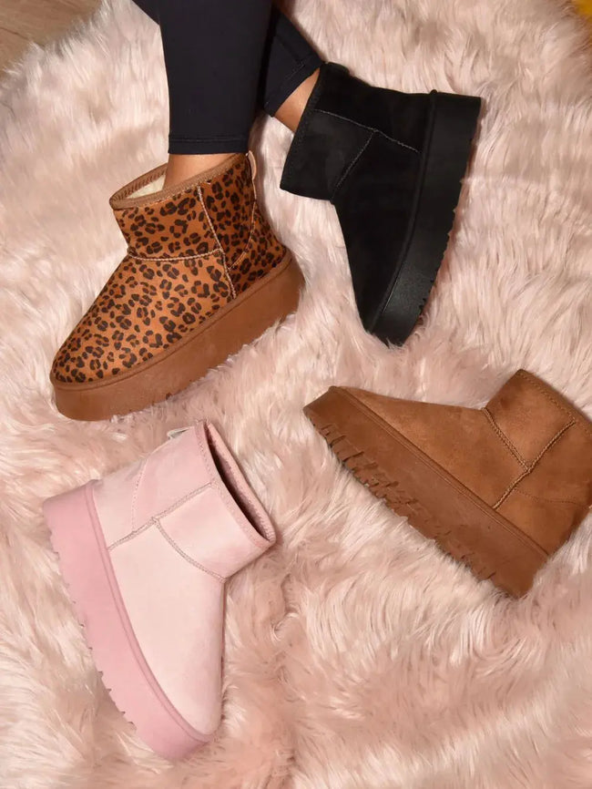 WILD DIVA Thermal Furry Leopard Platform Booties  Style Ratio