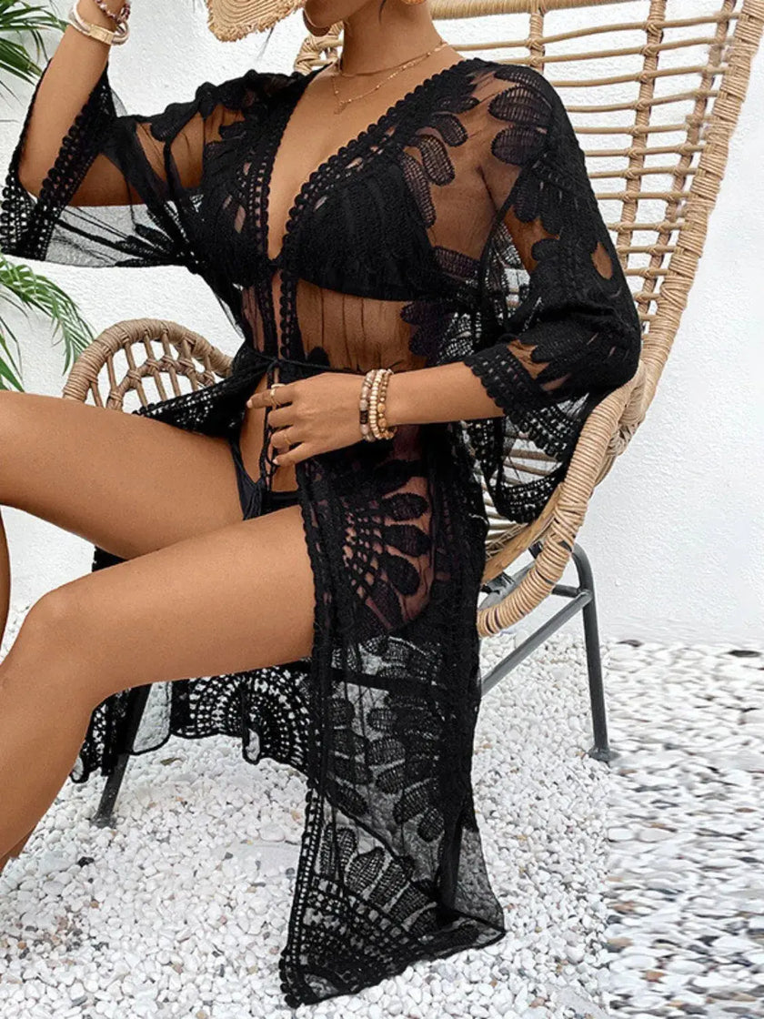 Lace Open Front Longline Cover-Up  Style Ratio