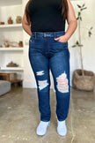 Judy Blue High Waist Rigid Magic Heavy Destroy Straight Jeans  Style Ratio