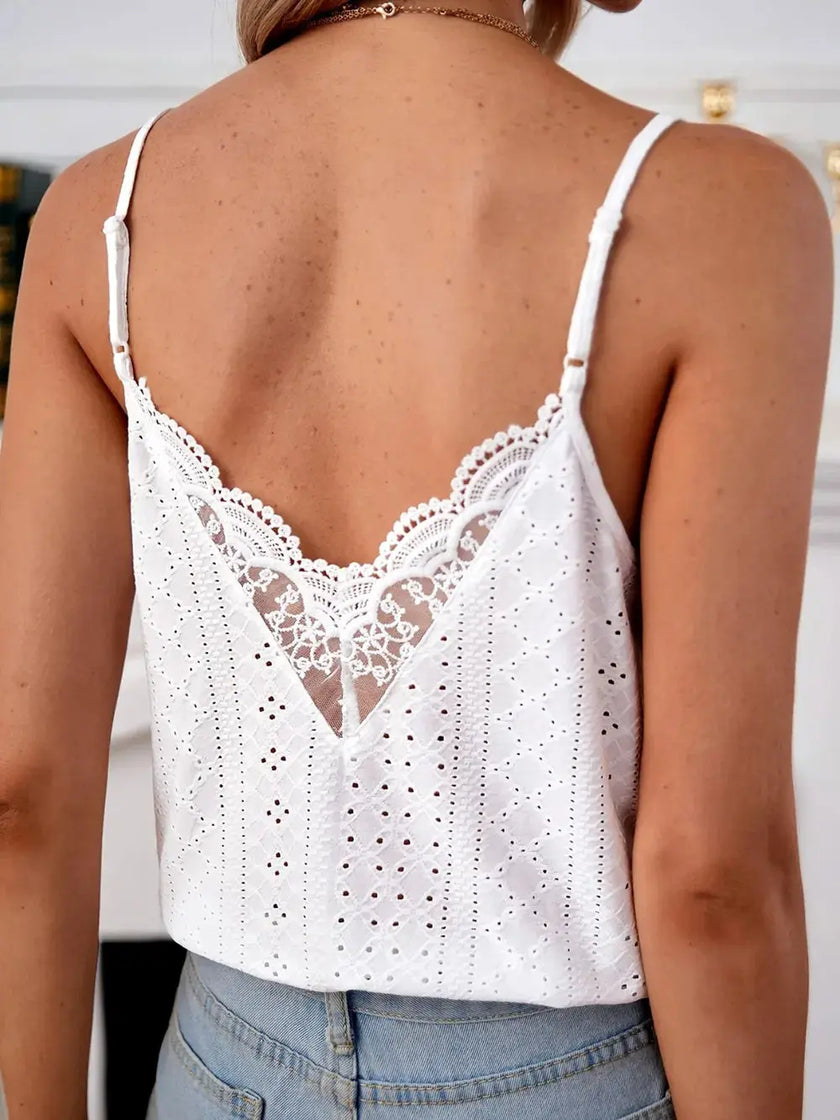 Eyelet Lace Detail V-Neck Cami  Style Ratio