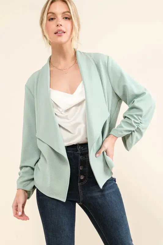 And The Why Stretch Non-Wrinkled Basic Open-Front Blazer  Style Ratio