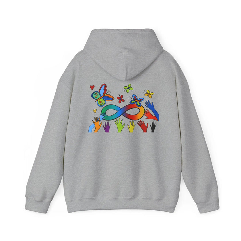 Neurospicy: Rainbow Infinity w/Butterfly Symbol —  Inclusion Hoodie  Style Ratio