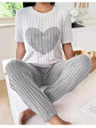 Heart Ribbed Knit Top and Pants Lounge Set  Style Ratio