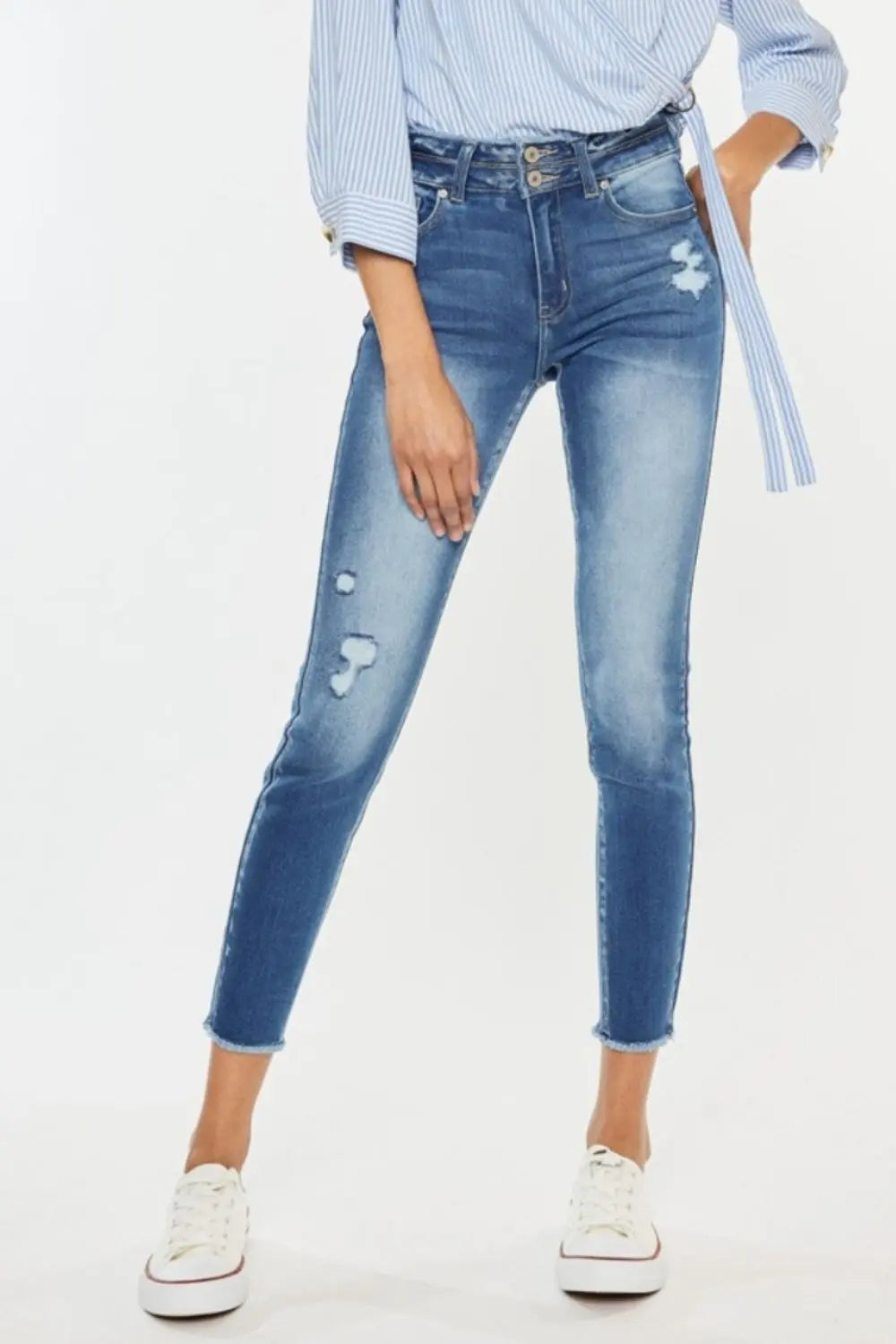 Kancan Distressed Raw Hem High Waist Jeans  Style Ratio