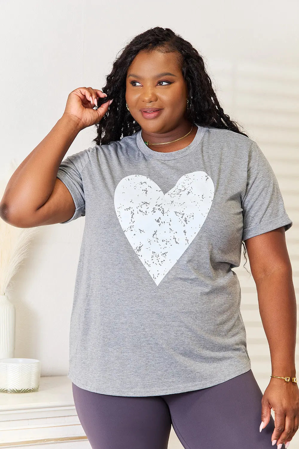 Simply Love Heart Graphic Cuffed Short Sleeve Shirt  Style Ratio