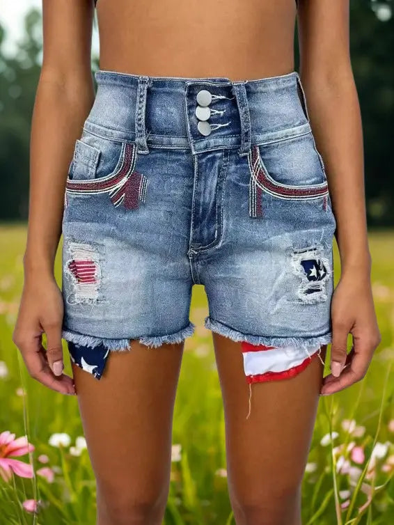 American Flag Distressed Denim Shorts  Style Ratio