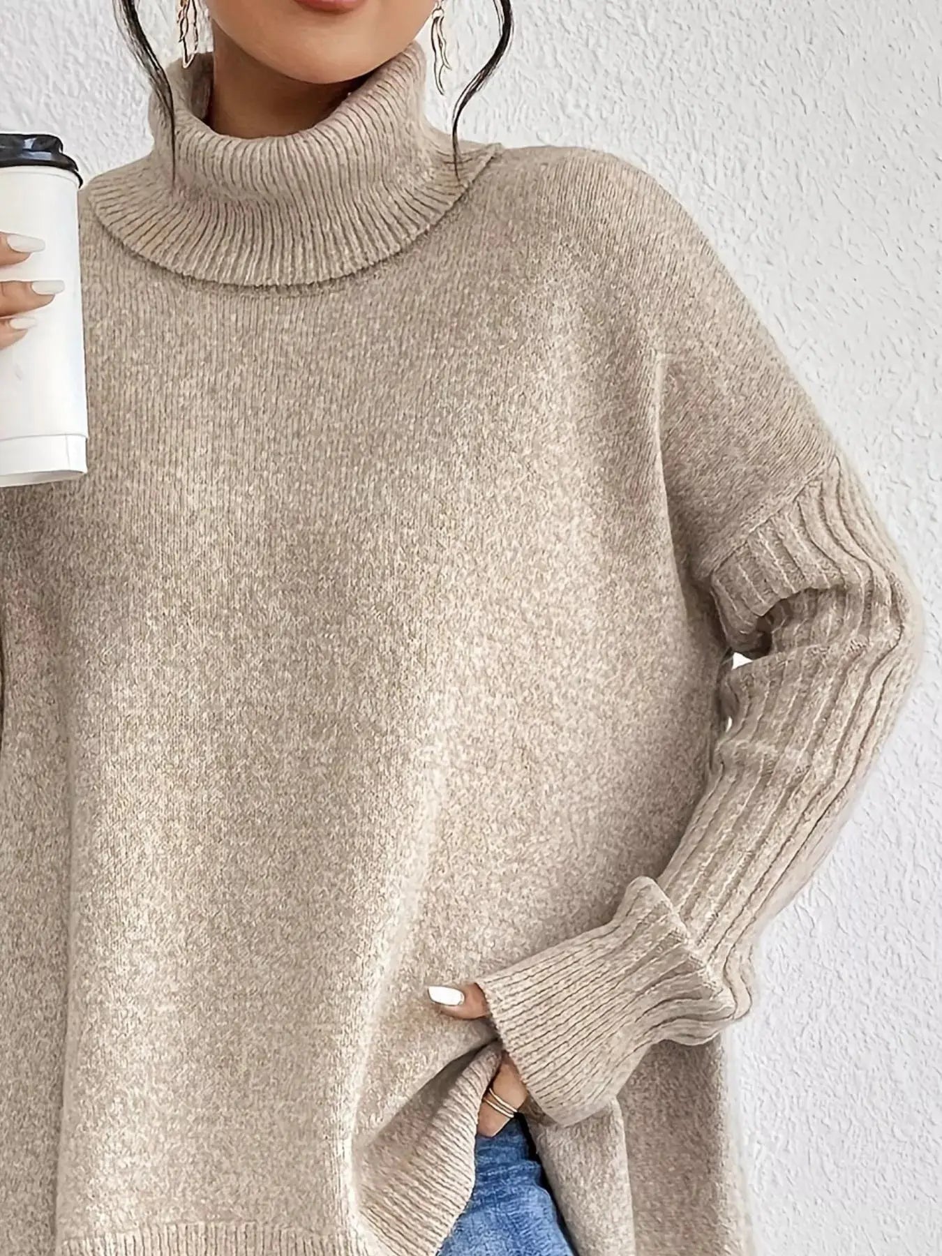 Turtleneck High-Low Hem Sweater  Style Ratio