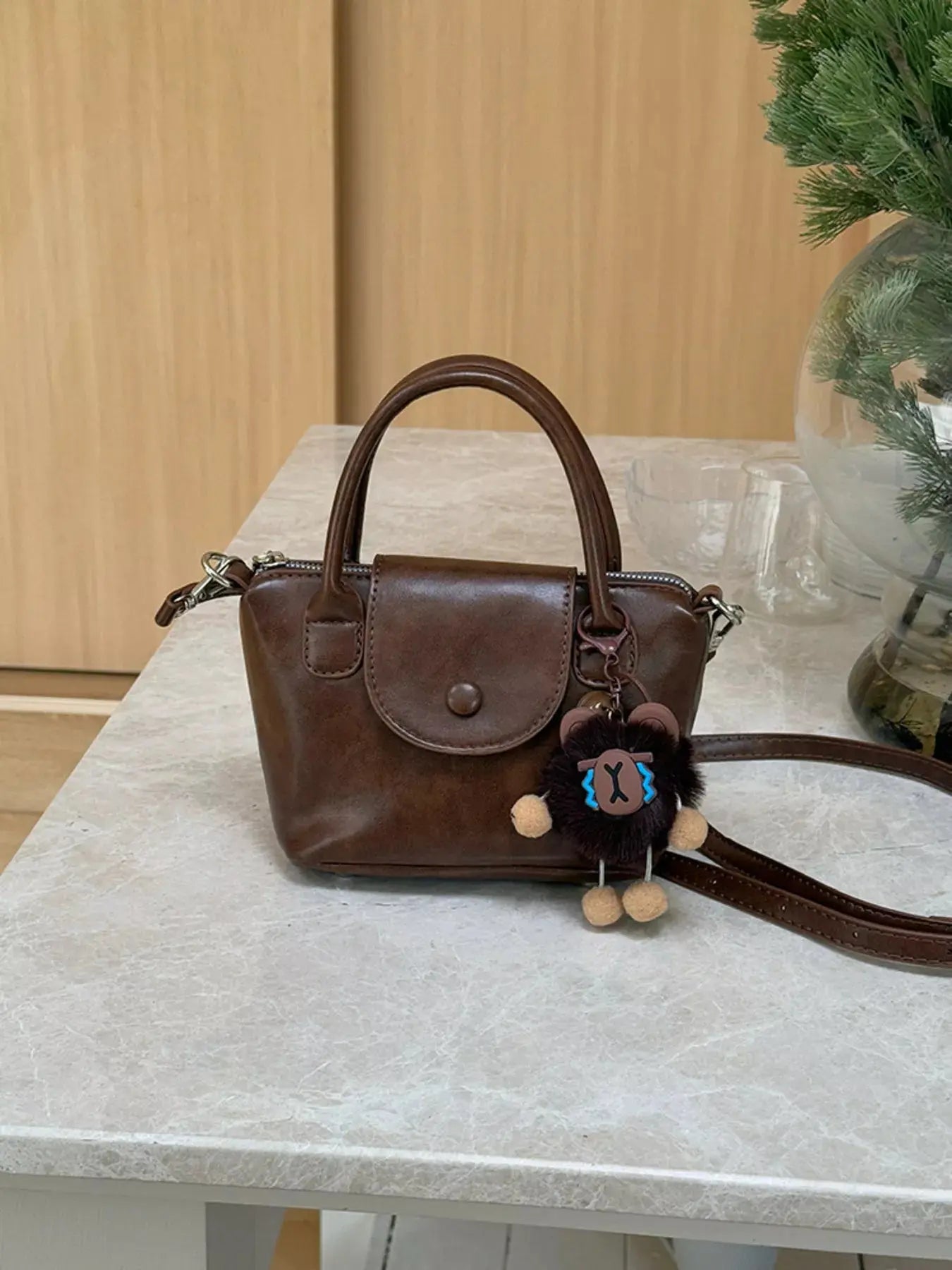 Two-Tone Flap Decor Crossbody Bag with Charm  Style Ratio