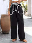 Crochet Trim Tie Waist Wide Leg Pants  Style Ratio