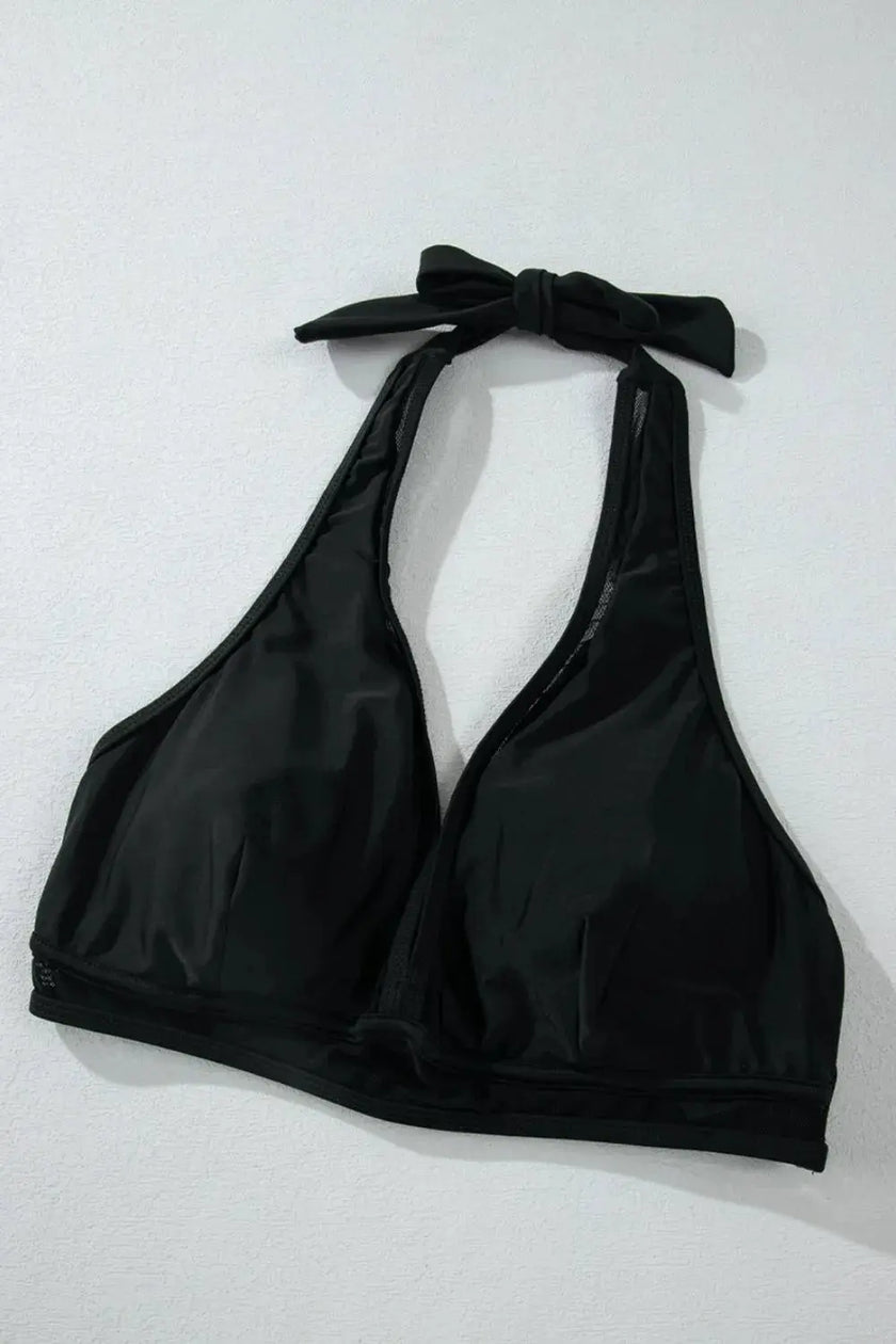 Sheer Mesh Edged Halter V Neck Push Up Bikini  Style Ratio