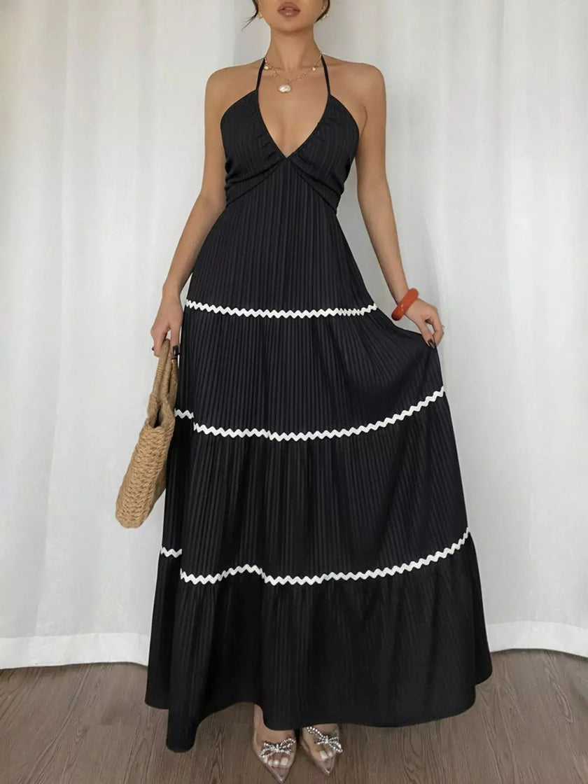 Halter Neck Pleated Maxi Dress  Style Ratio