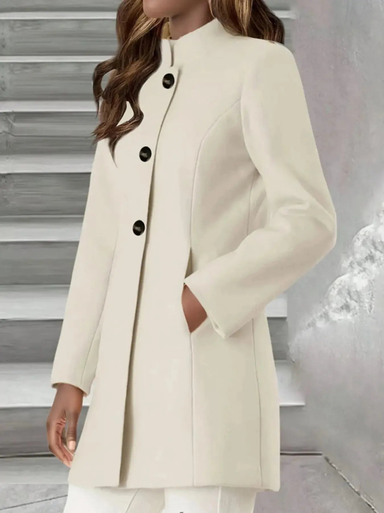 Single-Breasted Stand Collar Coat with Pocket - Style Ratio
