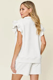 Double Take Texture Flounce Sleeve Top and Drawstring Shorts Set  Style Ratio