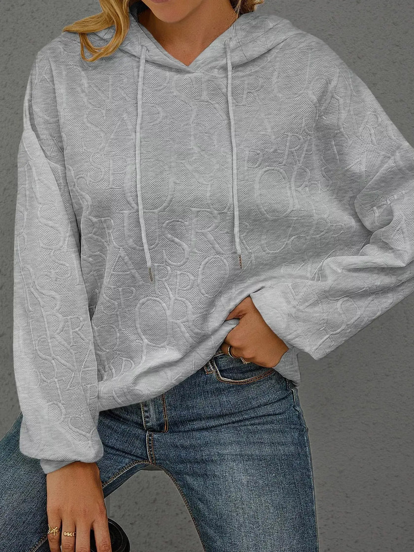 Full Size Embossed Lettering Casual Hoodie  Style Ratio
