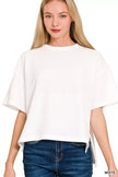 Zenana Full Size Double Knit Side Slits Hi Low Short Sleeve Shirt  Style Ratio