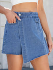 Frayed Hem Asymmetrical Denim Skort  Style Ratio