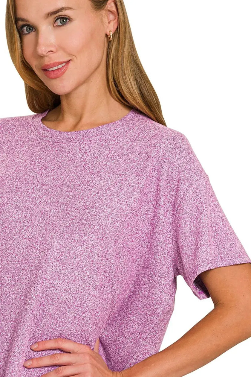 Zenana Soft Melange Short Sleeve & Long Pants Loungewear  Style Ratio