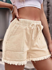 Denim Drawstring Raw Hem Denim Shorts  Style Ratio