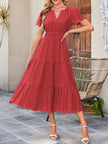 Tiered Notched Short Sleeve Dress  Style Ratio