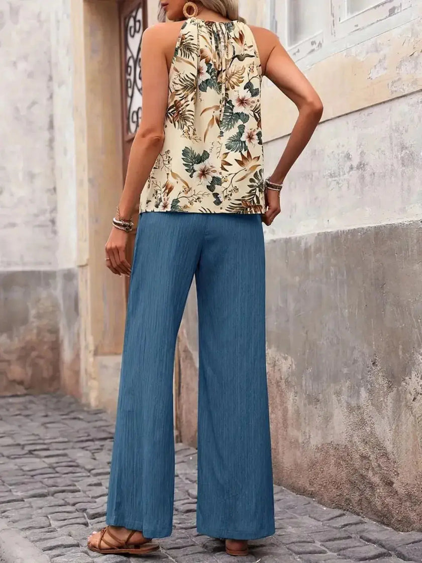 Printed Tank Top and Wide Leg Pants Set  Style Ratio