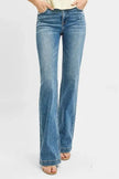 RISEN Full Size Distressed Detail Bootcut Jeans  Style Ratio