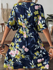 Crochet Front V-Neck Printed Cover-Up  Style Ratio