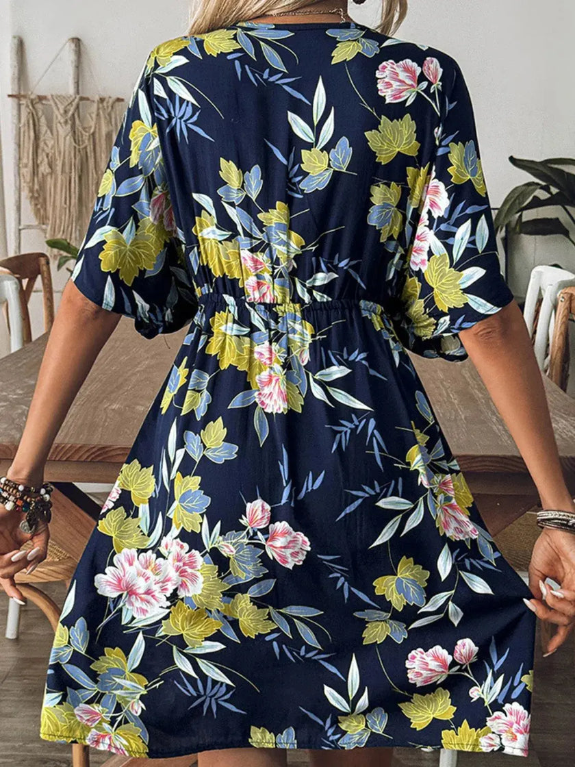 Crochet Front V-Neck Printed Cover-Up  Style Ratio