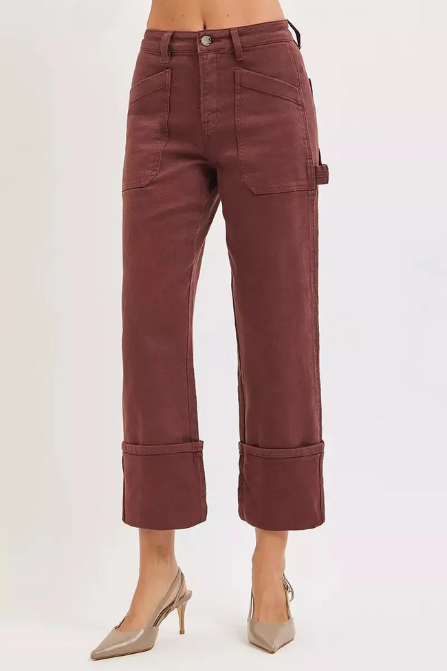 RISEN Full Size High Rise Wide Straight Cuffed Patch Jeans  Style Ratio