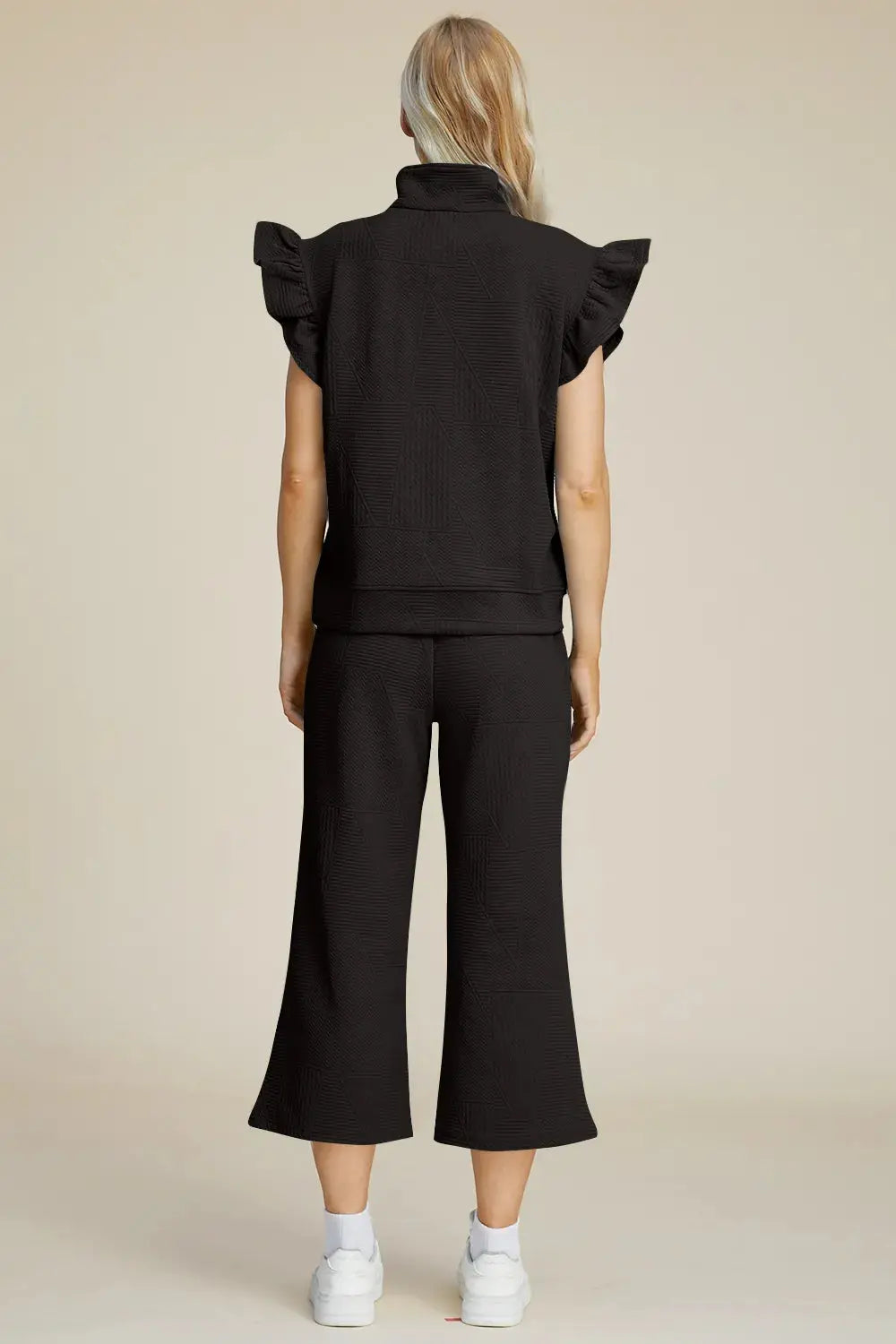 Double Take Full Size Texture Ruffle Short Sleeve Top and Wide Leg Pants Set  Style Ratio