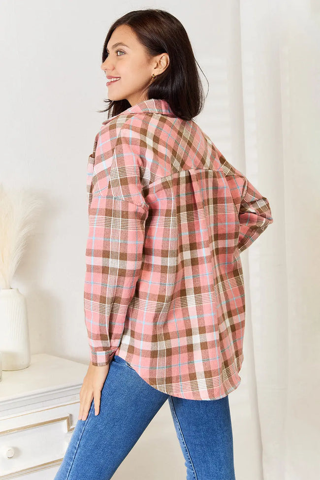 Double Take Plaid Collared Neck Long Sleeve Shirt  Style Ratio