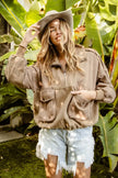 BiBi Half Zip Vintage Washed Fleece Pullover Jacket  Style Ratio