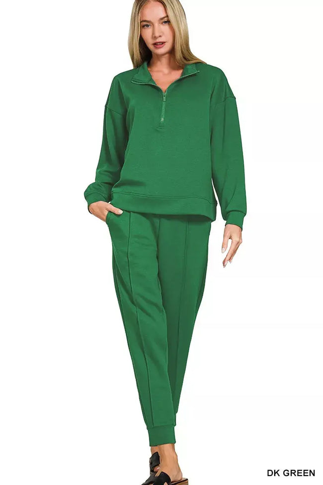 Zenana Scuba Half Zip Pullover and Jogger Set  Style Ratio