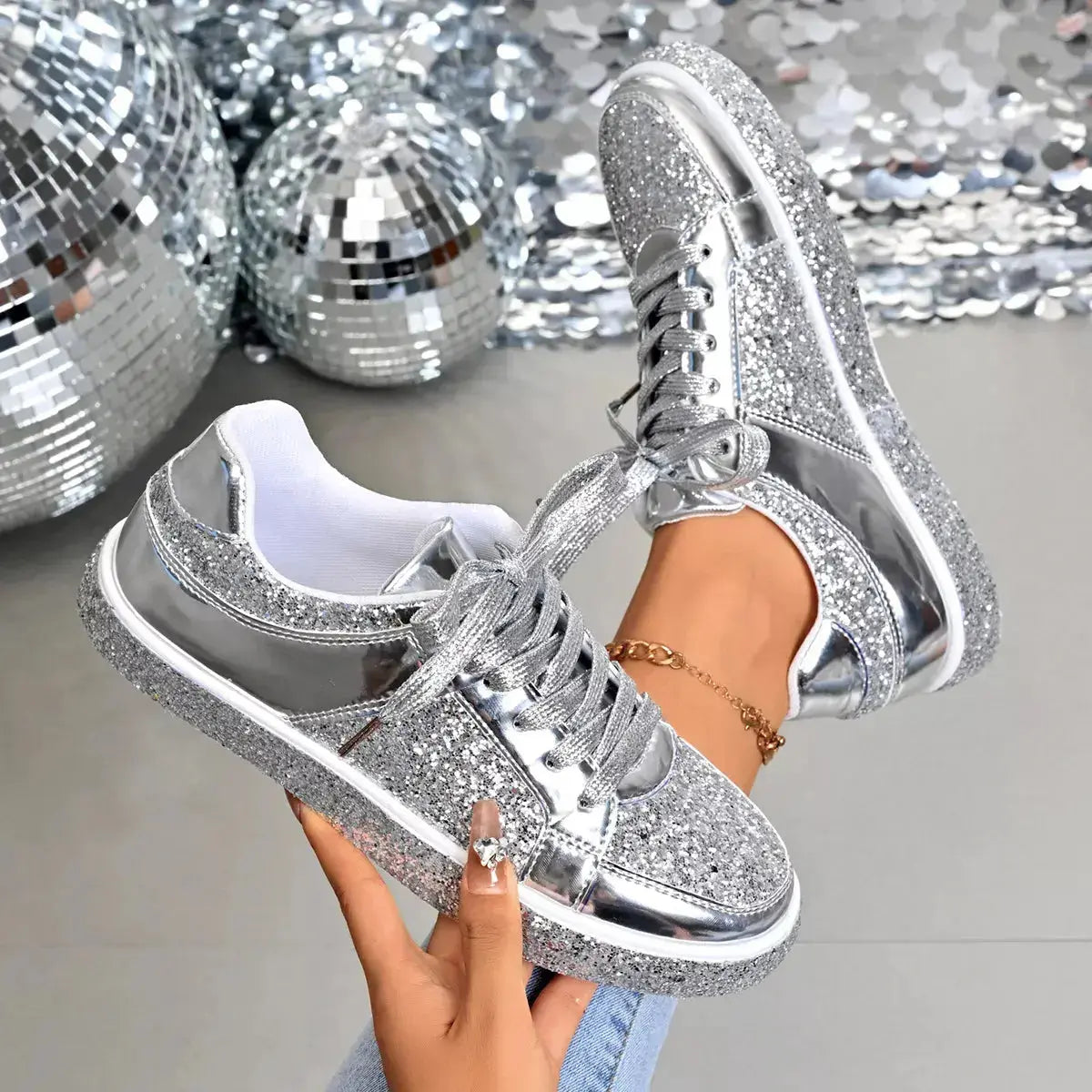 Sequin Lace Up Sneakers  Style Ratio