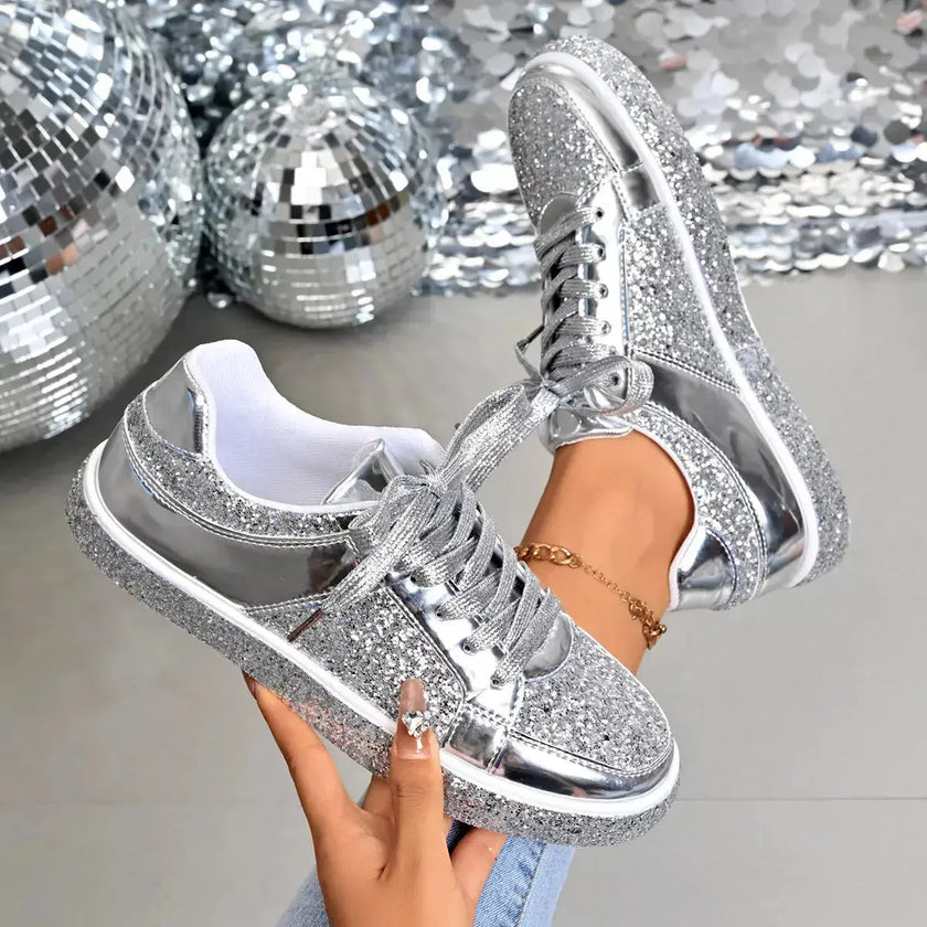 Sequin Lace Up Sneakers  Style Ratio