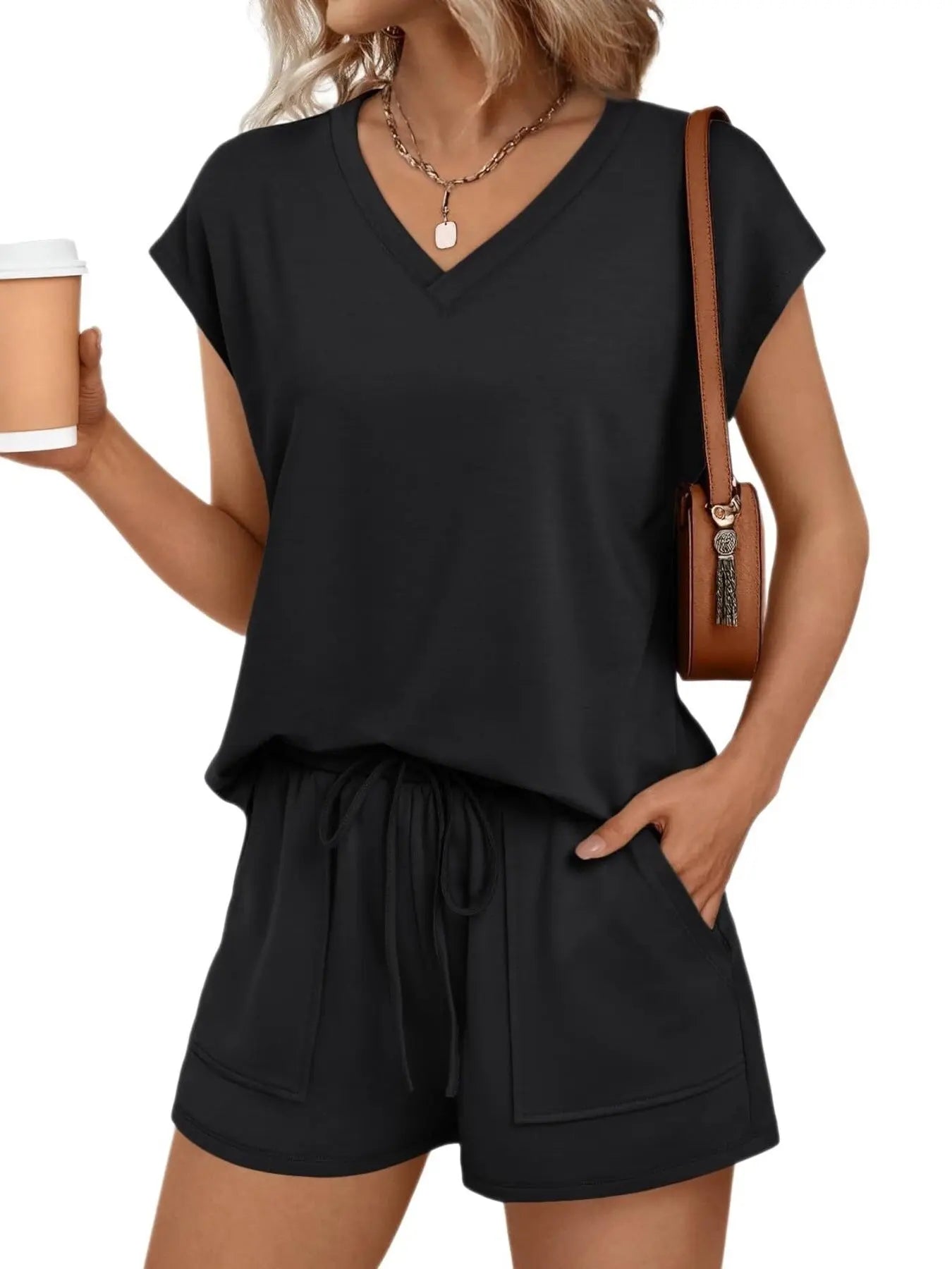 Casual V-Neck T-Shirt and Shorts Set  Style Ratio