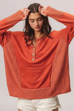 BiBi French Terry Knit Side Block Buttoned Henley Sweatshirt  Style Ratio