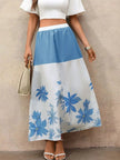 Floral Print Color Block Skirt  Style Ratio