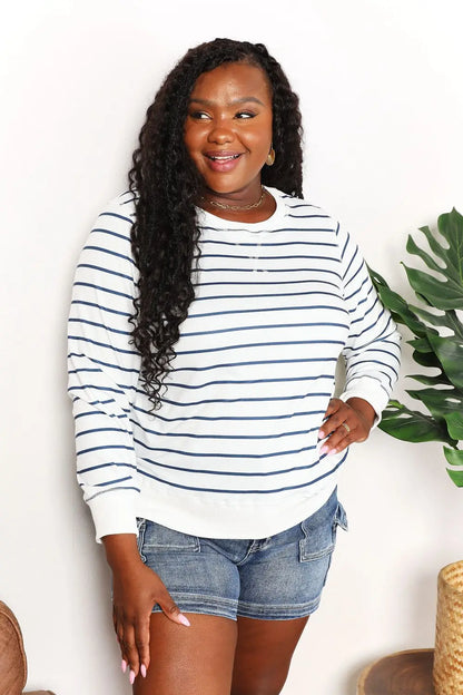 Striped Long Sleeve Round Neck Shirt Trendsi