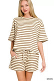 Zenana Striped Short Sleeve Tee & Shorts Set  Style Ratio