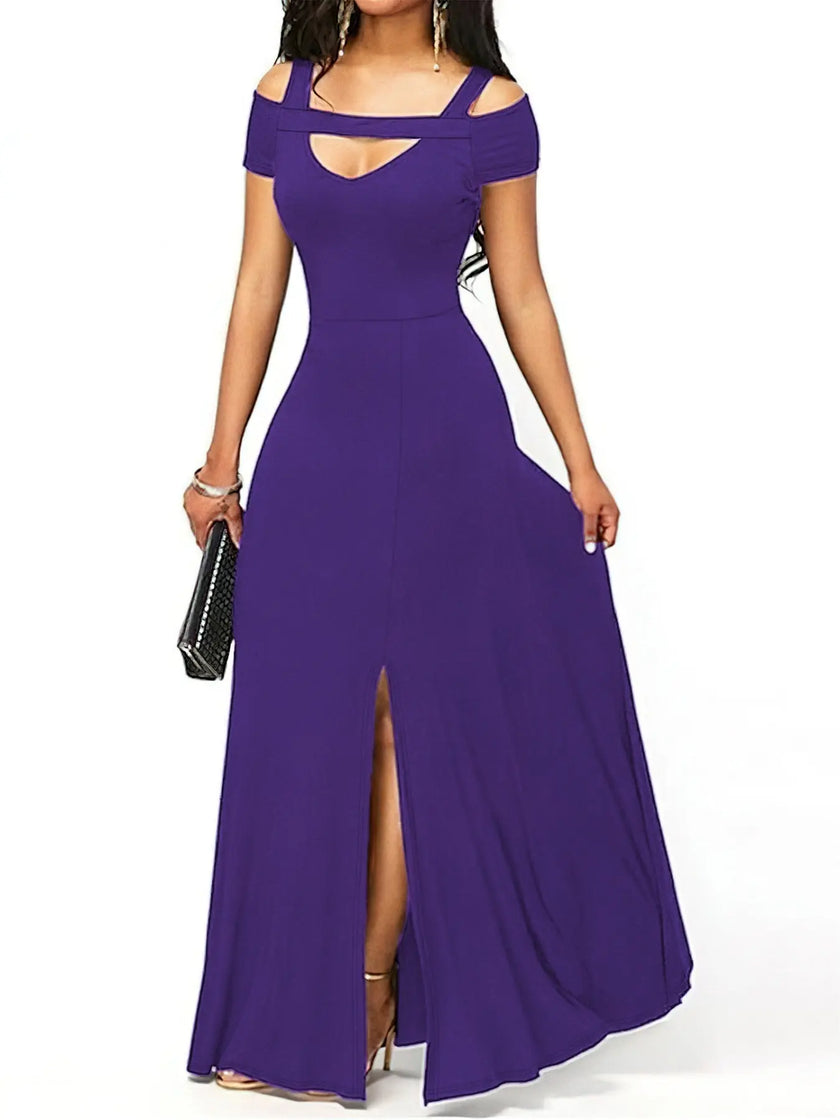 Elegant Off-Shoulder Slit Maxi Dress  Style Ratio