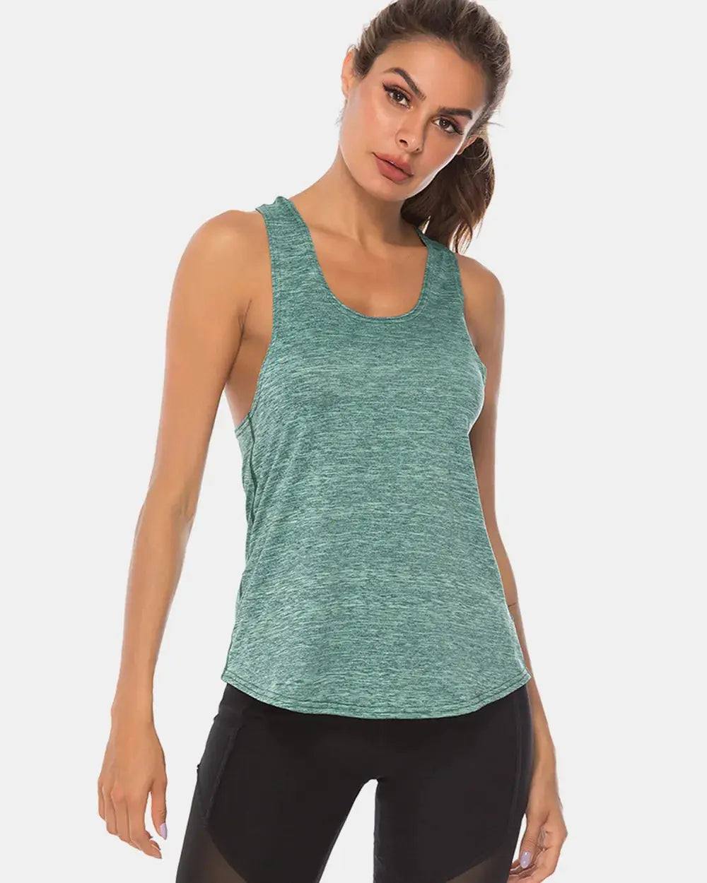 Full Size Scoop Neck Wide Strap Active Tank  Style Ratio