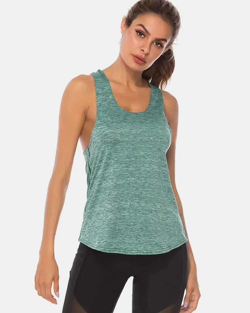 Full Size Scoop Neck Wide Strap Active Tank  Style Ratio