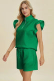 Double Take Full Size Texture Flounce Sleeve Top and Shorts Set  Style Ratio