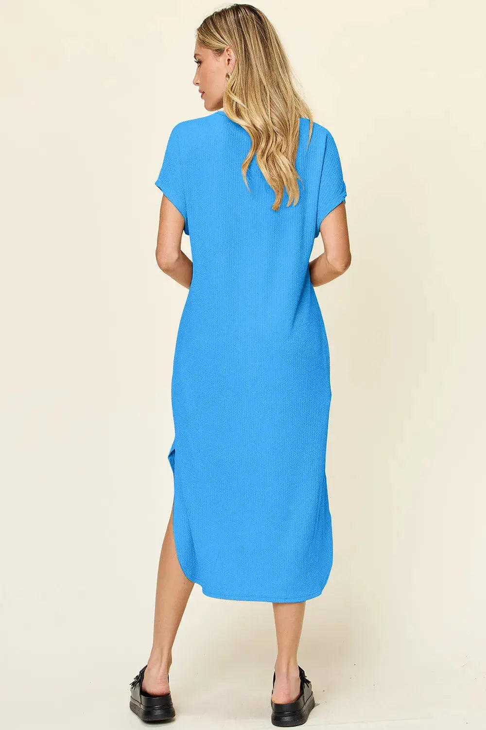 Double Take Full Size Round Neck Short Sleeve Slit Dress  Style Ratio
