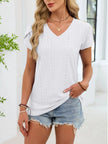 Eyelet Petal Sleeve V Neck Shirt  Style Ratio