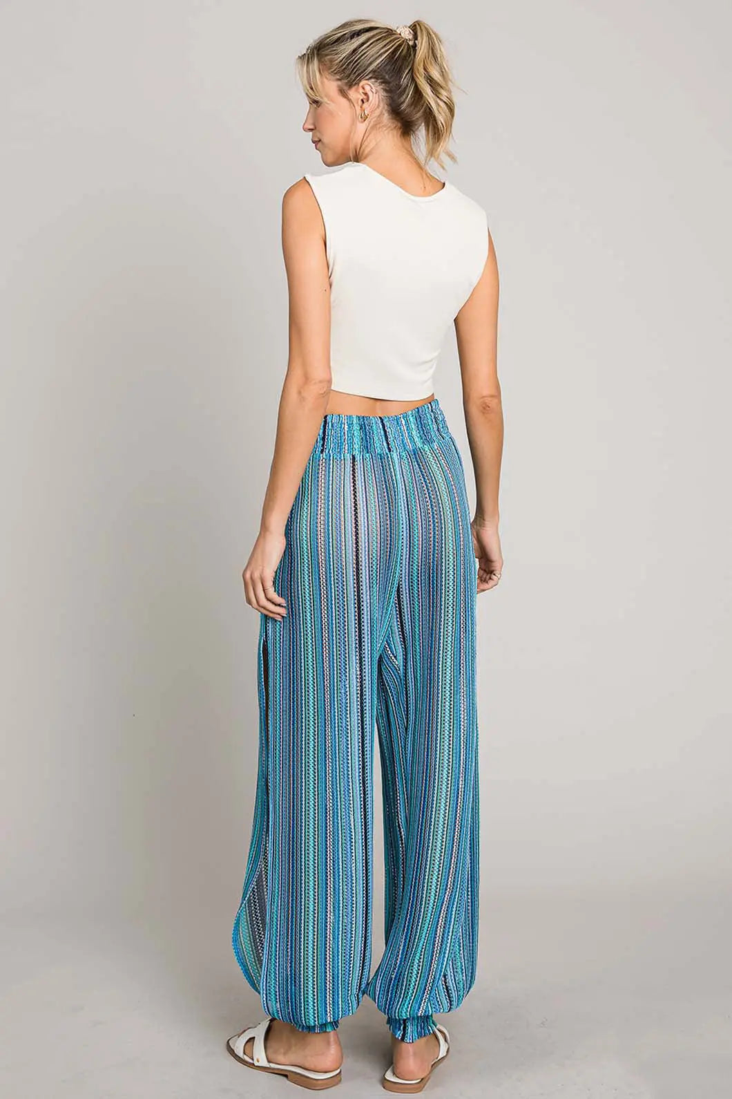 Cotton Bleu by Nu Lab Striped Smocked Cover Up Pants  Style Ratio