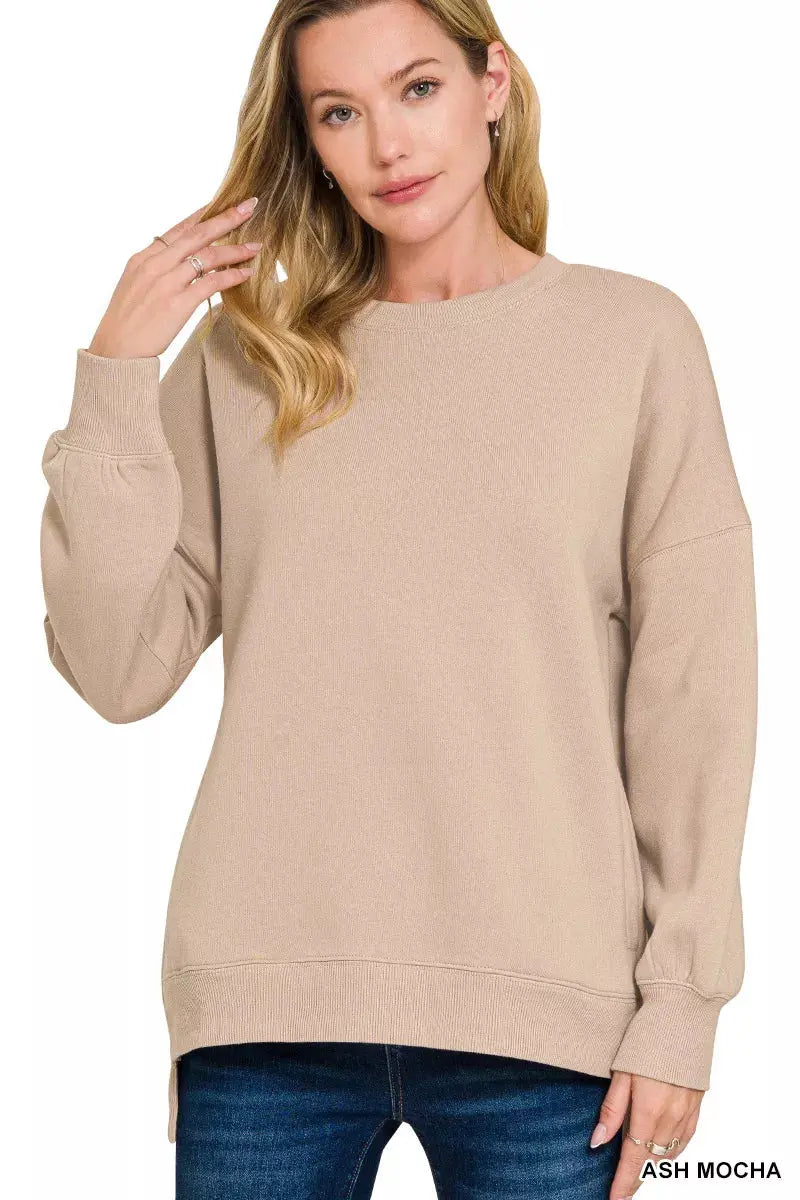 Zenana Full Size Fleece Hi-low Boyfriend Sweatshirts with Pockets  Style Ratio