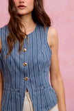 SO ME Stripe Slim Fit Button Front Denim Vest Top  Style Ratio