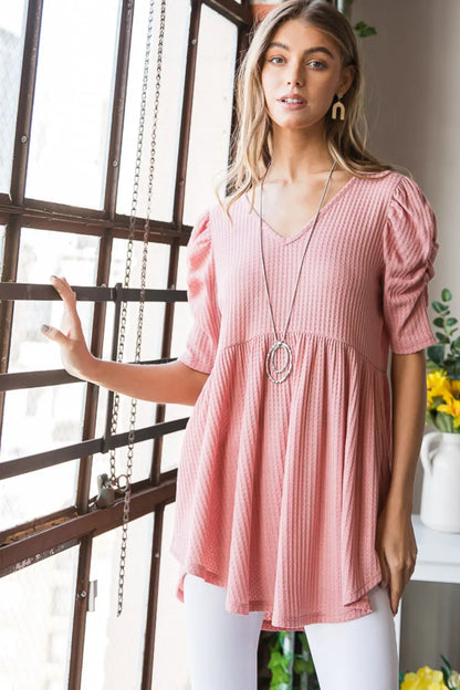 Heimish Knit V-Neck Babydoll Top Trendsi